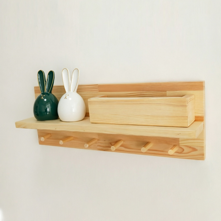 Wood Wall-Mounted Entryway Organizer with Key Hooks