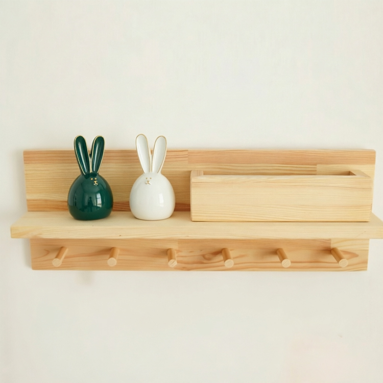 Wood Wall-Mounted Entryway Organizer with Key Hooks