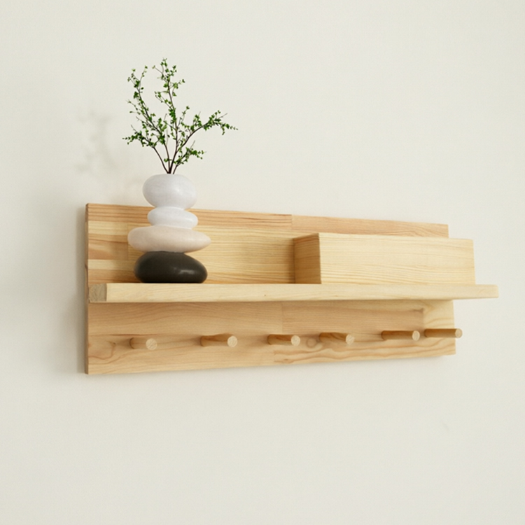 Wood Wall-Mounted Entryway Organizer with Key Hooks