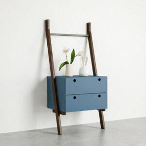 ​​Ladder-Style 2-Drawer Bedside Table with Open Shelf and Hanging Rod​​