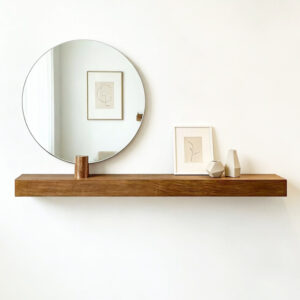 ​​Modern Floating Shelf with Integrated Round Mirror​​