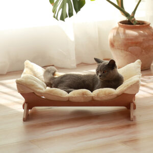 Elevated Wooden Cat Bed With Plush Cushion