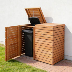 Weather-Resistant Wooden Trash Bin Storage