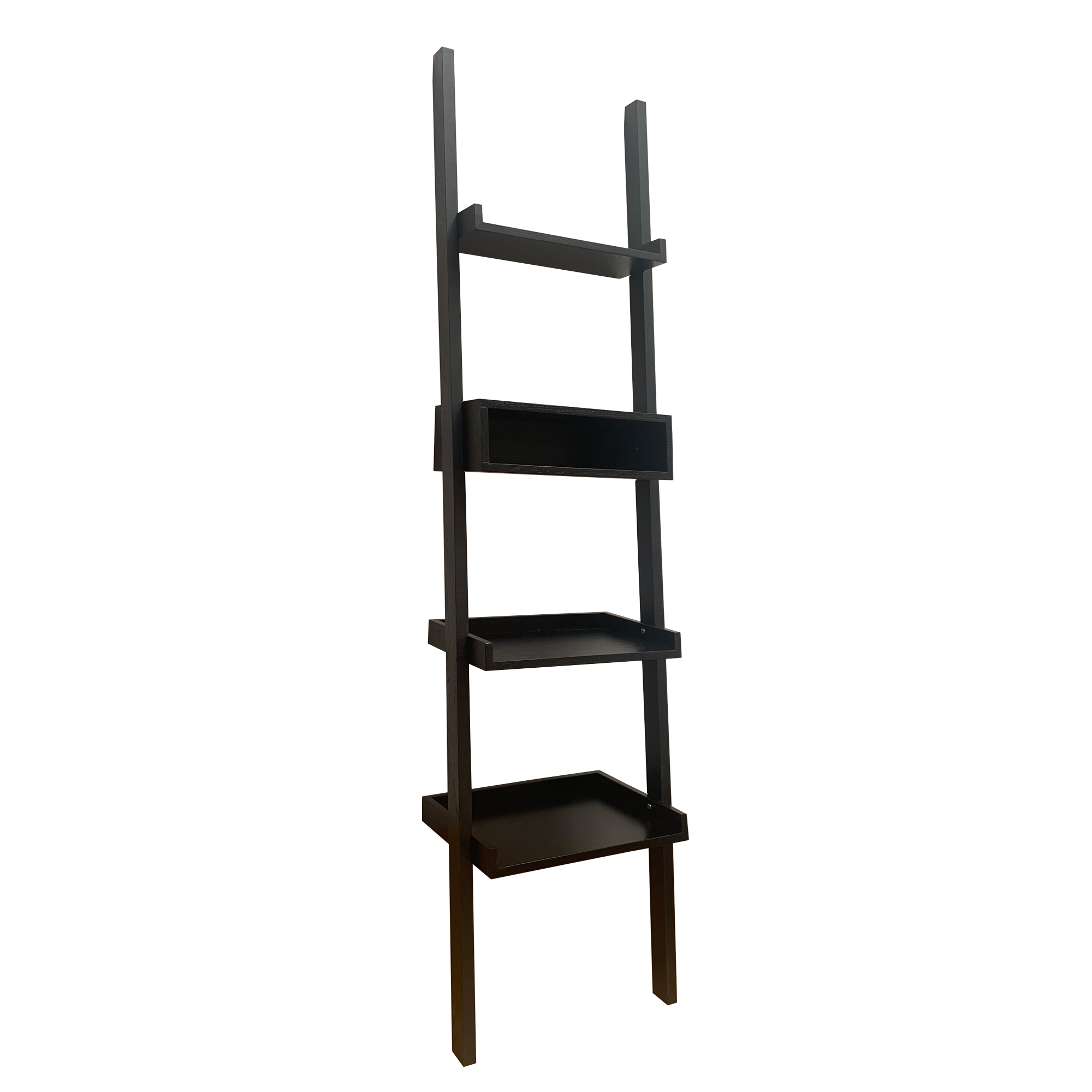 5-Tier Leaning Ladder Bookshelf with Raised Edge Shelves