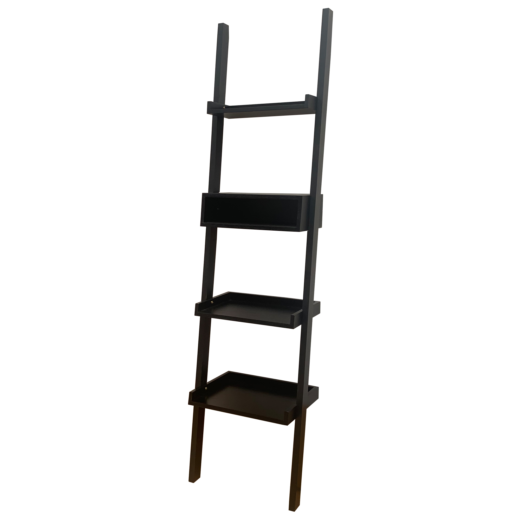 5-Tier Leaning Ladder Bookshelf with Raised Edge Shelves