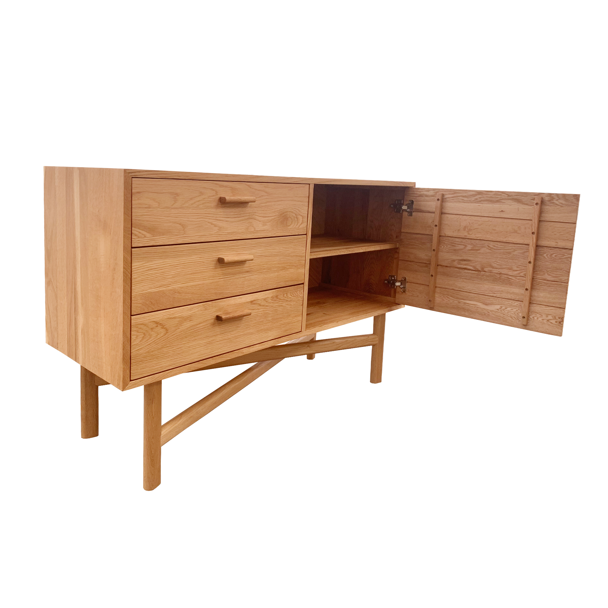 Mid-Century Solid Wood Storage Sideboard with Cross-Base Frame