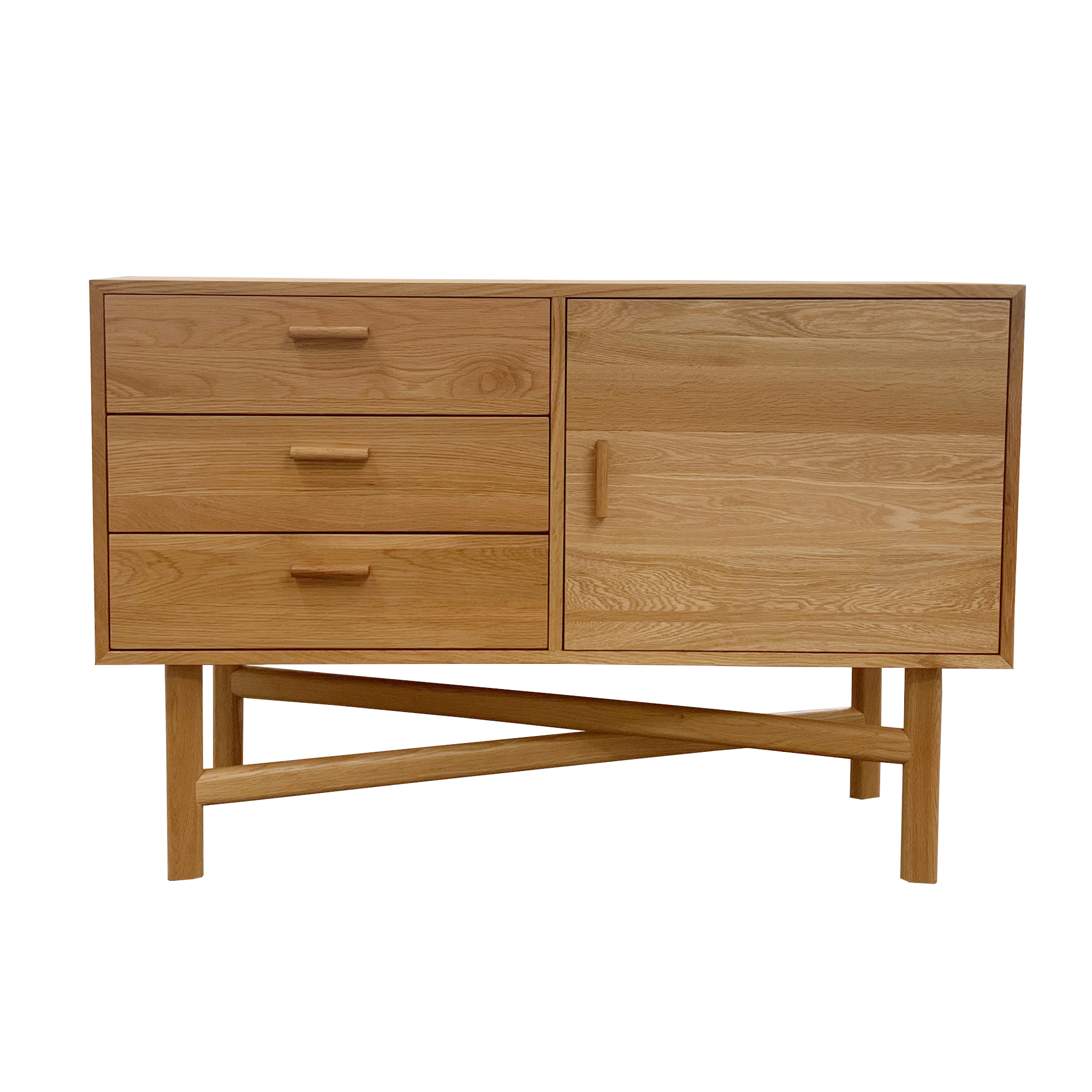Mid-Century Solid Wood Storage Sideboard with Cross-Base Frame