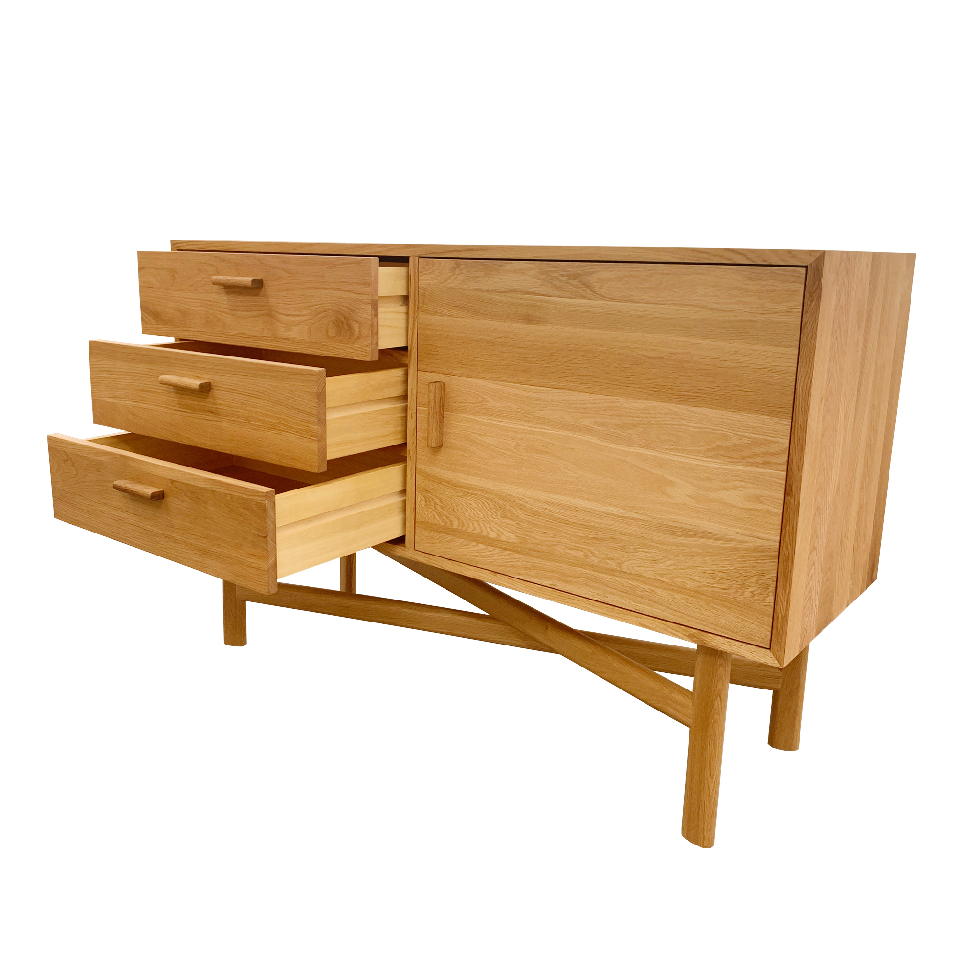 Mid-Century Solid Wood Storage Sideboard with Cross-Base Frame