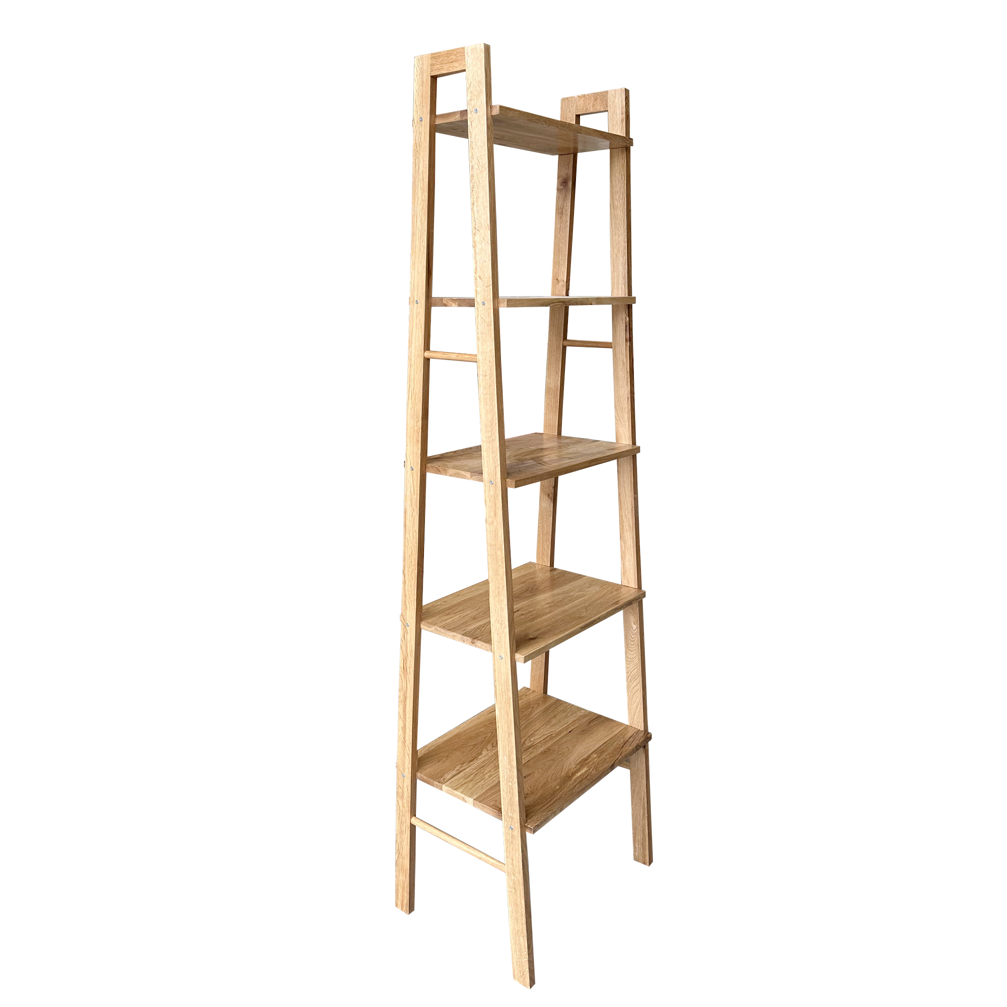 Modern 5-Tier Solid Wood Ladder Bookshelf with Open A-Frame Design