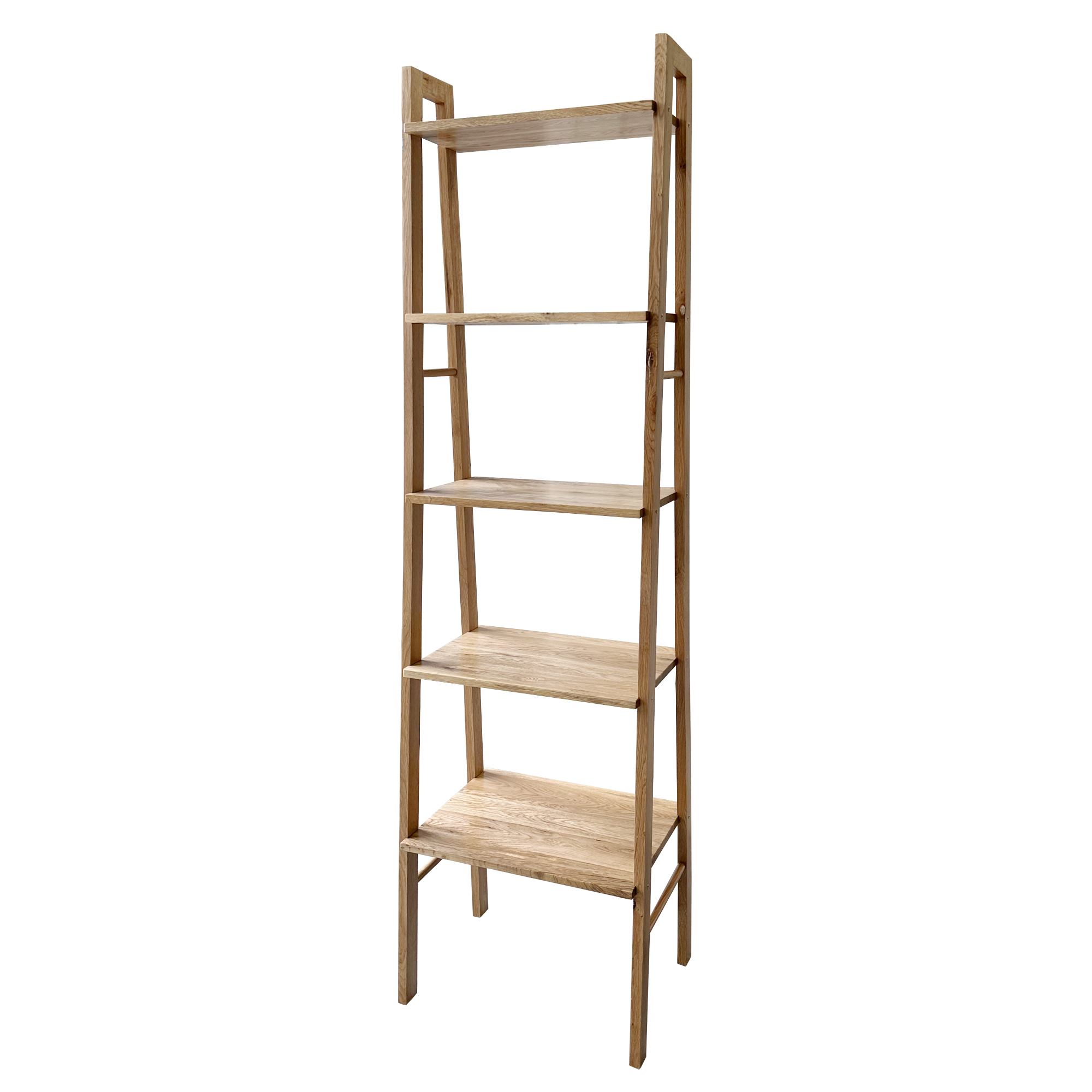Modern 5-Tier Solid Wood Ladder Bookshelf with Open A-Frame Design
