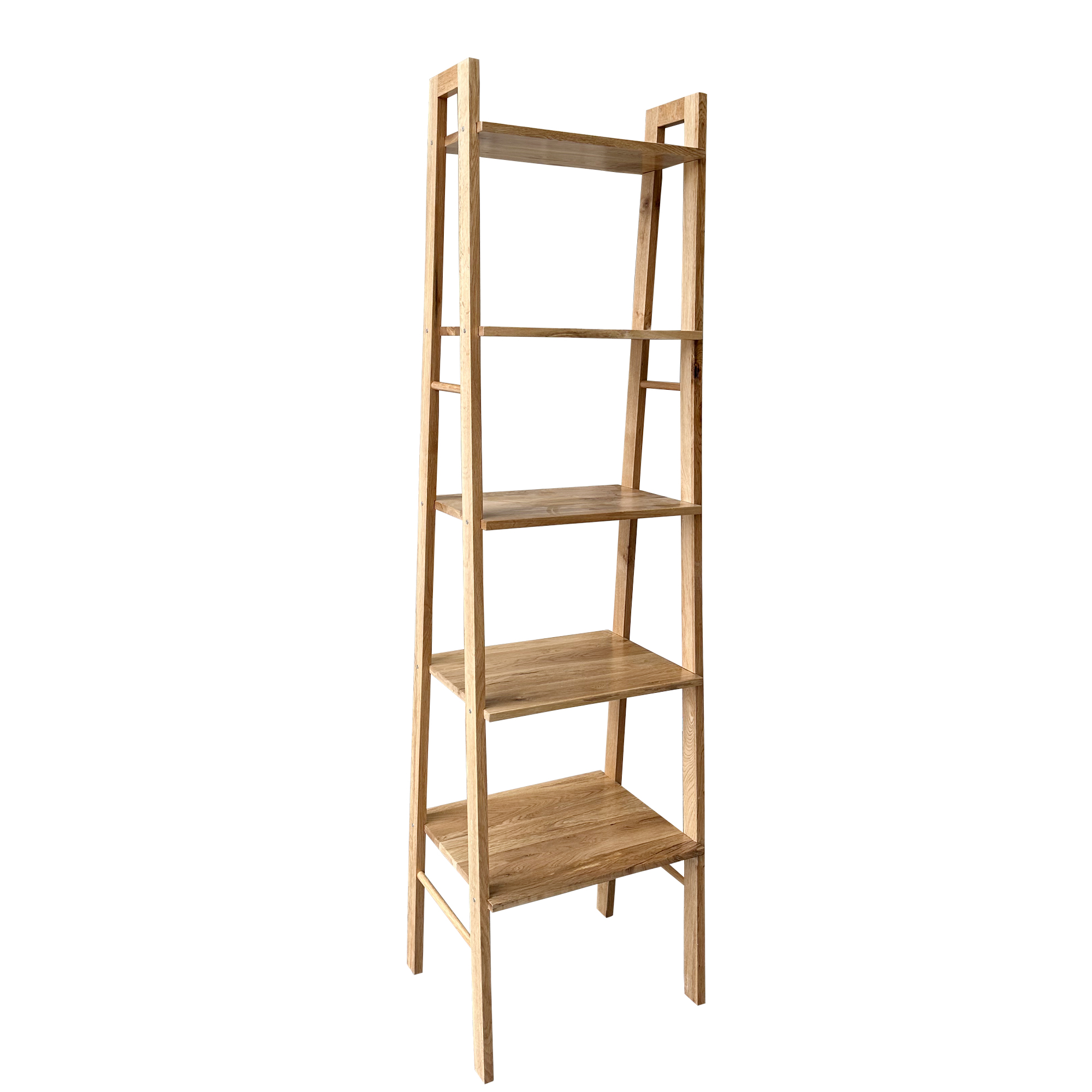 Modern 5-Tier Solid Wood Ladder Bookshelf with Open A-Frame Design
