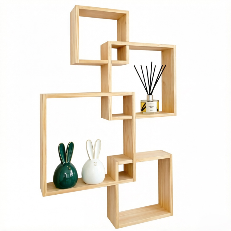 Modular Geometric Intersecting Floating Cube Shelves