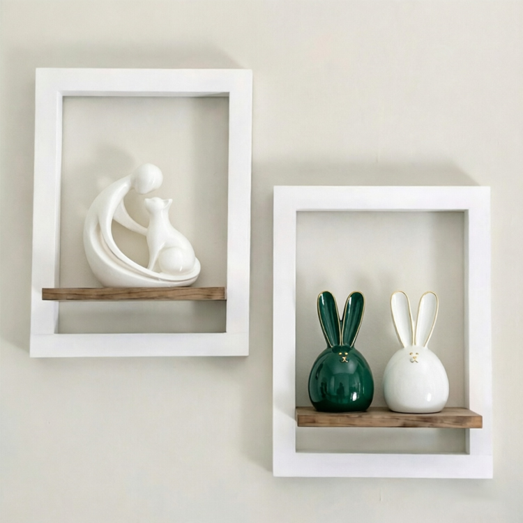 Rustic Framed Floating Wall Shelf with Integrated Ledge