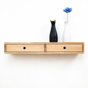 Solid Oak Wall-Mounted Floating Console Table with Drawers